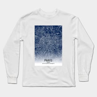 Paris City Map blue background Long Sleeve T-Shirt